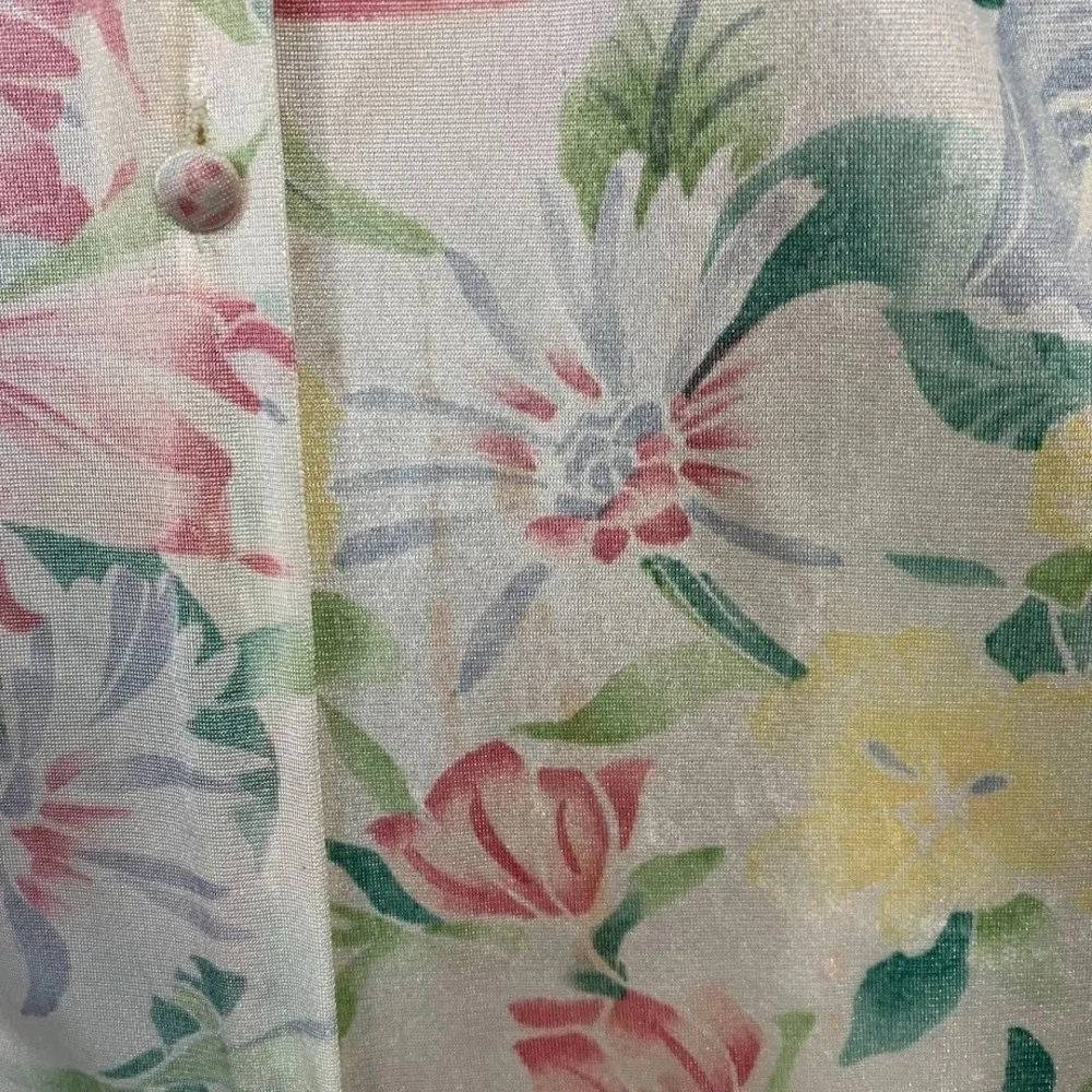 Vintage Vanity Fair Floral Satin Nightgown‎ Dress Button Up Women's Medium